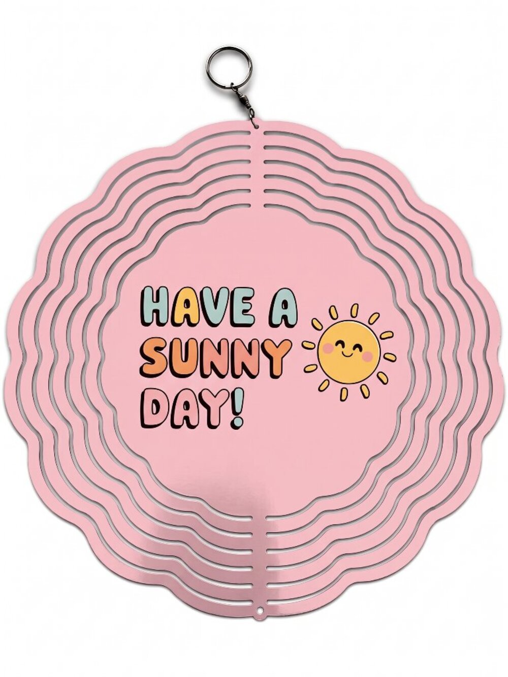 10" Have A Sunny Day Kinetic Wind Spinner - Pink Metal Hanging Yard Decor